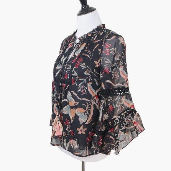 Anthropologie Maeve Size XS Odette Peasant Blouse Floral Print Black - Picture 1 of 11